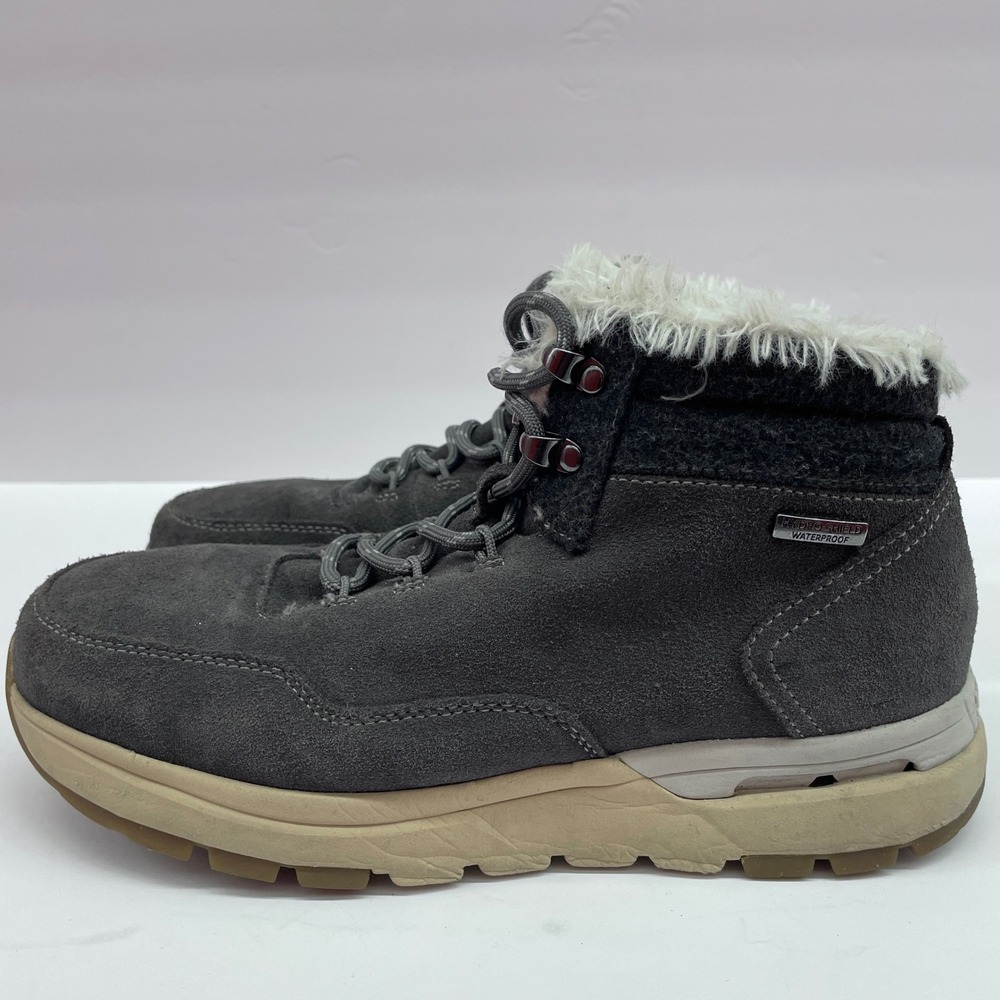 Rockport Works Gray Leather Waterproof Winter Boot Women 7W Faux Fur Cozy Bootie